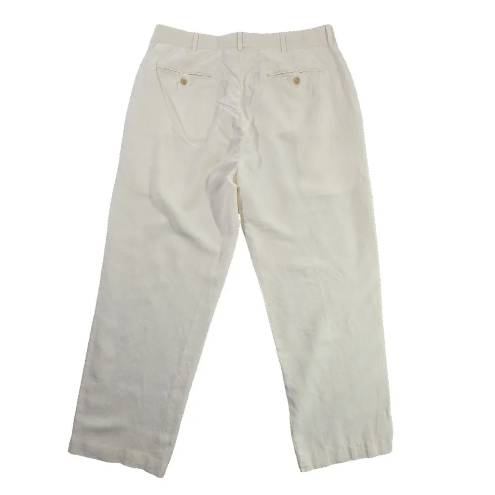 Polo Ralph Lauren Linen Silk Pants Mens 34x30 Off-White Summer Luxury Trousers